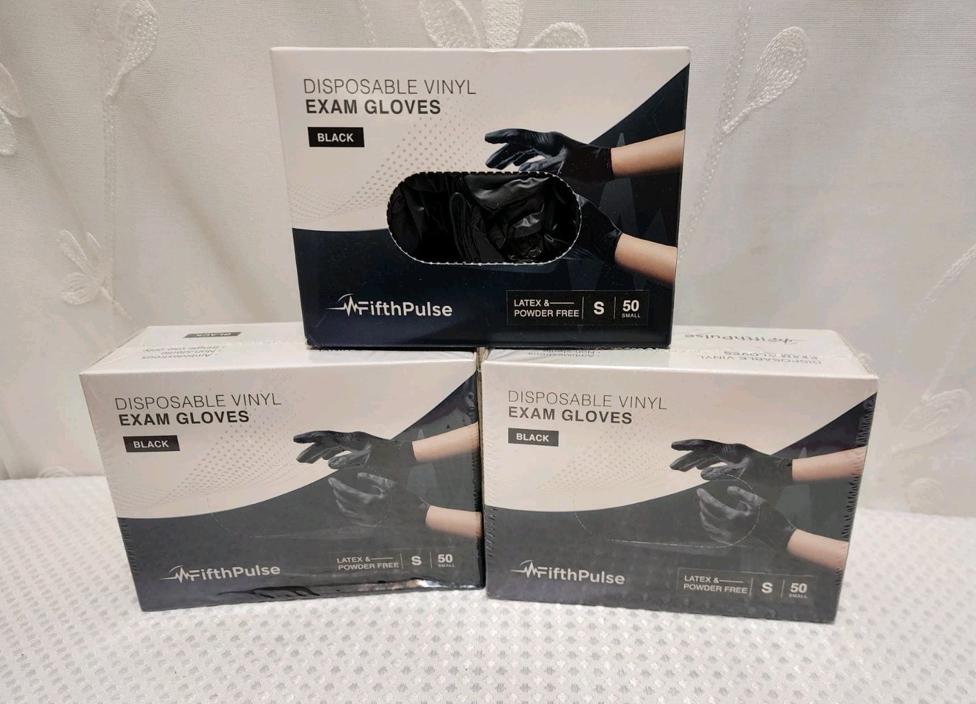Fifth Pulse Black Small Exam Gloves 3pks Box Bundle Disposable Vinyl Single Use