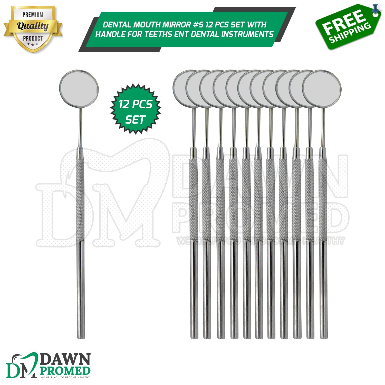 12 Pcs Dental Mouth Mirror #5 With Handle For Teeth’s ENT Dental Instruments