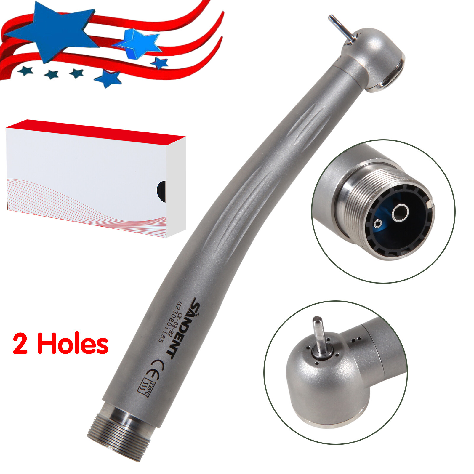 SANDENT Dental Standard Head High Speed Handpiece Push Button 2Hole Clean System
