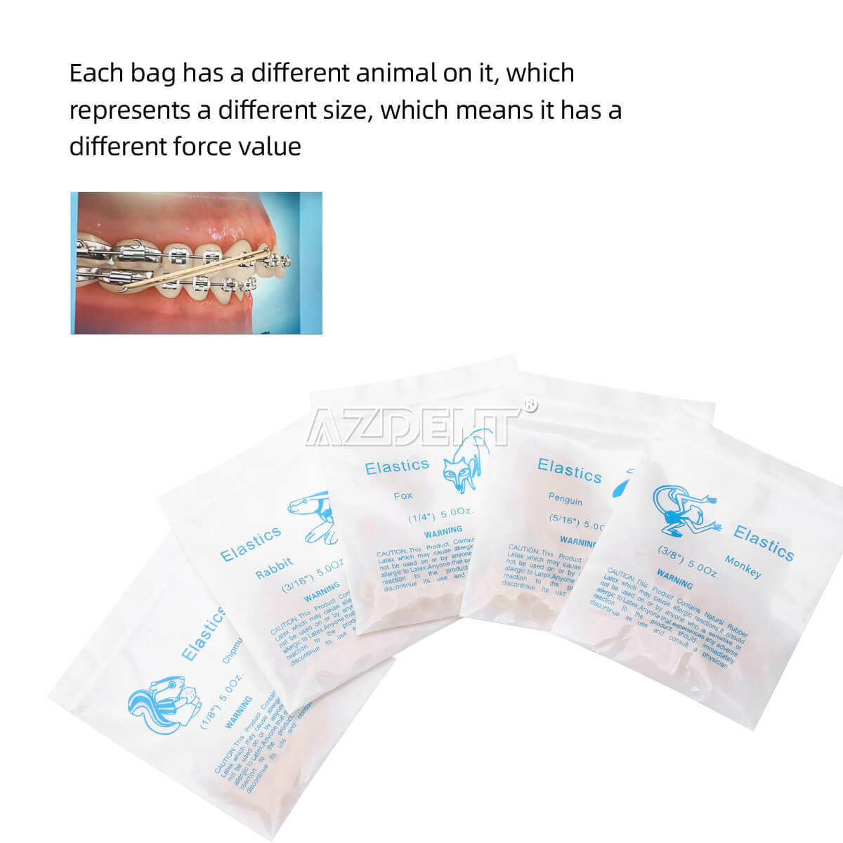5000pcs ZOO Pack Dental Orthodontic Elastics Rubber Band Brace 3.5/5.0/6.5 OZ