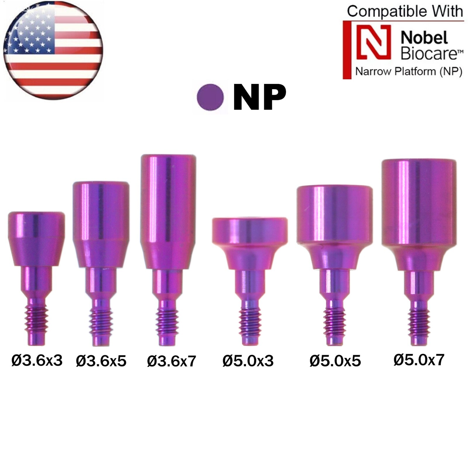 US Fits Nobel Active Healing Cap Abutment Transfer Coping Open Closed Tray NP/RP