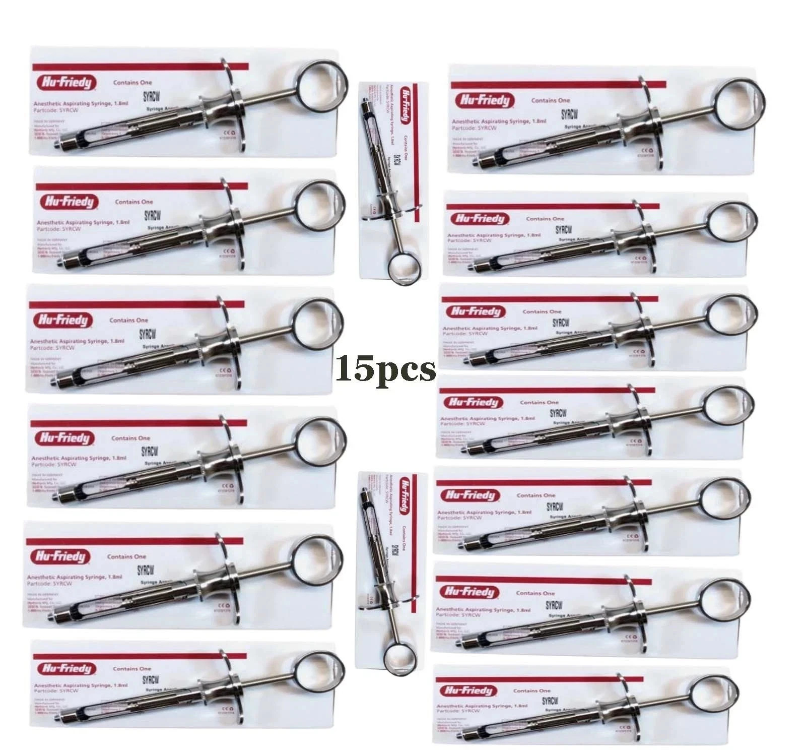 Lot of 15x Hu-Friedy CW Style Dental Anesthetic Aspirating 1.8ml Syringe SYRCW