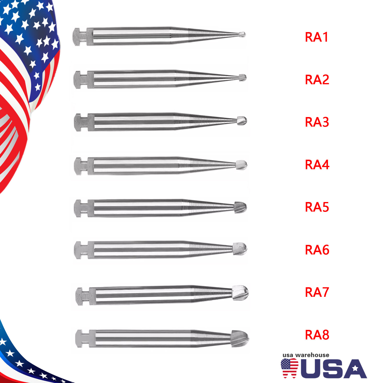 5Pcs/Pack Dental Round Carbide Bur For Slow Low Speed Latch Type RA1-RA8 po