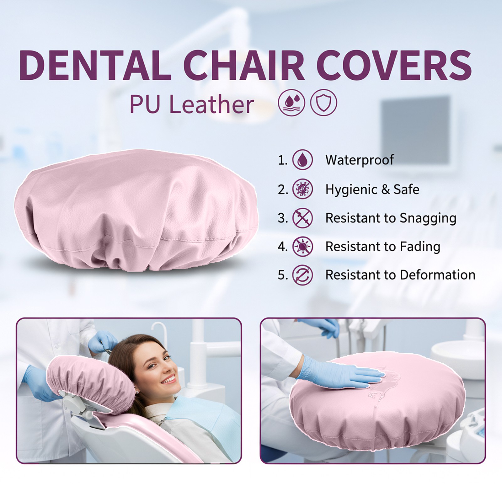 4Pcs Dental Chair Seat Cover Elastic Waterproof Chair Protective Case PU Leather