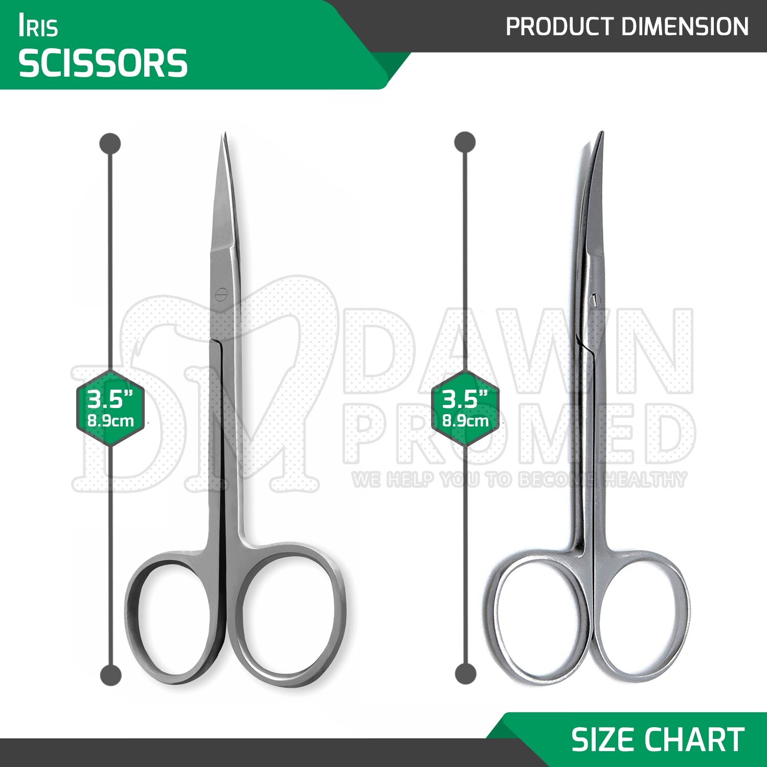 Iris Scissors 2 Pcs Set 3.5” Straight & Curved Jaws Surgical Instruments