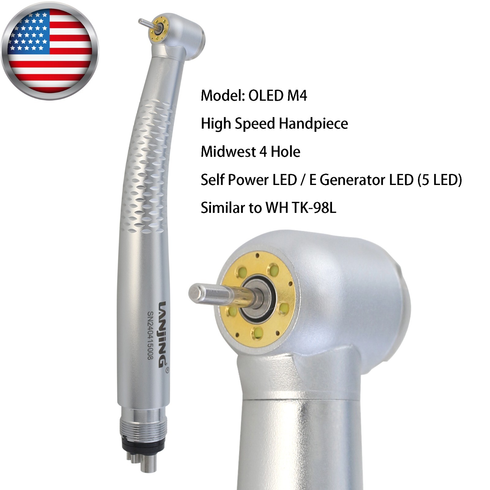 COXO Dental High Speed LED Handpiece 4 Hole Self Power Turbine E Generator NSK