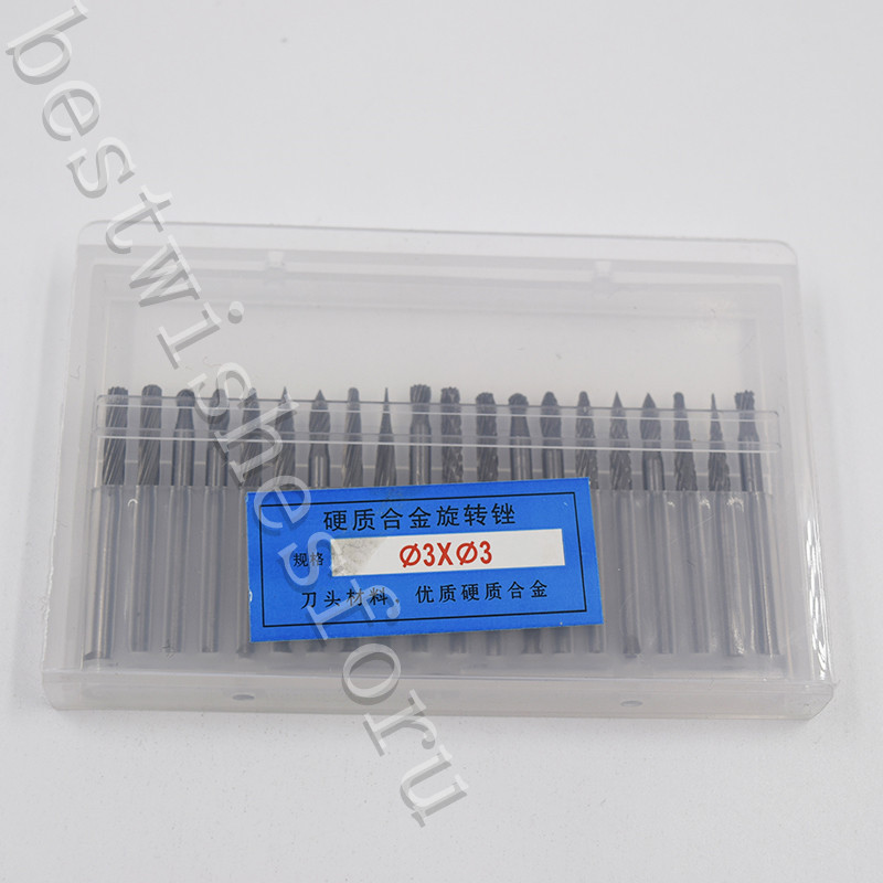 20 Pcs 1/8” Tungsten Carbide Cutter Rotary Burr Set Engraving Bit 3mm 3*3 Shank