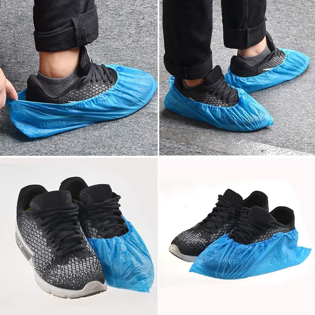 100 Pack Disposable Waterproof Shoe Covers Blue Non-Slip Durable for Indoor