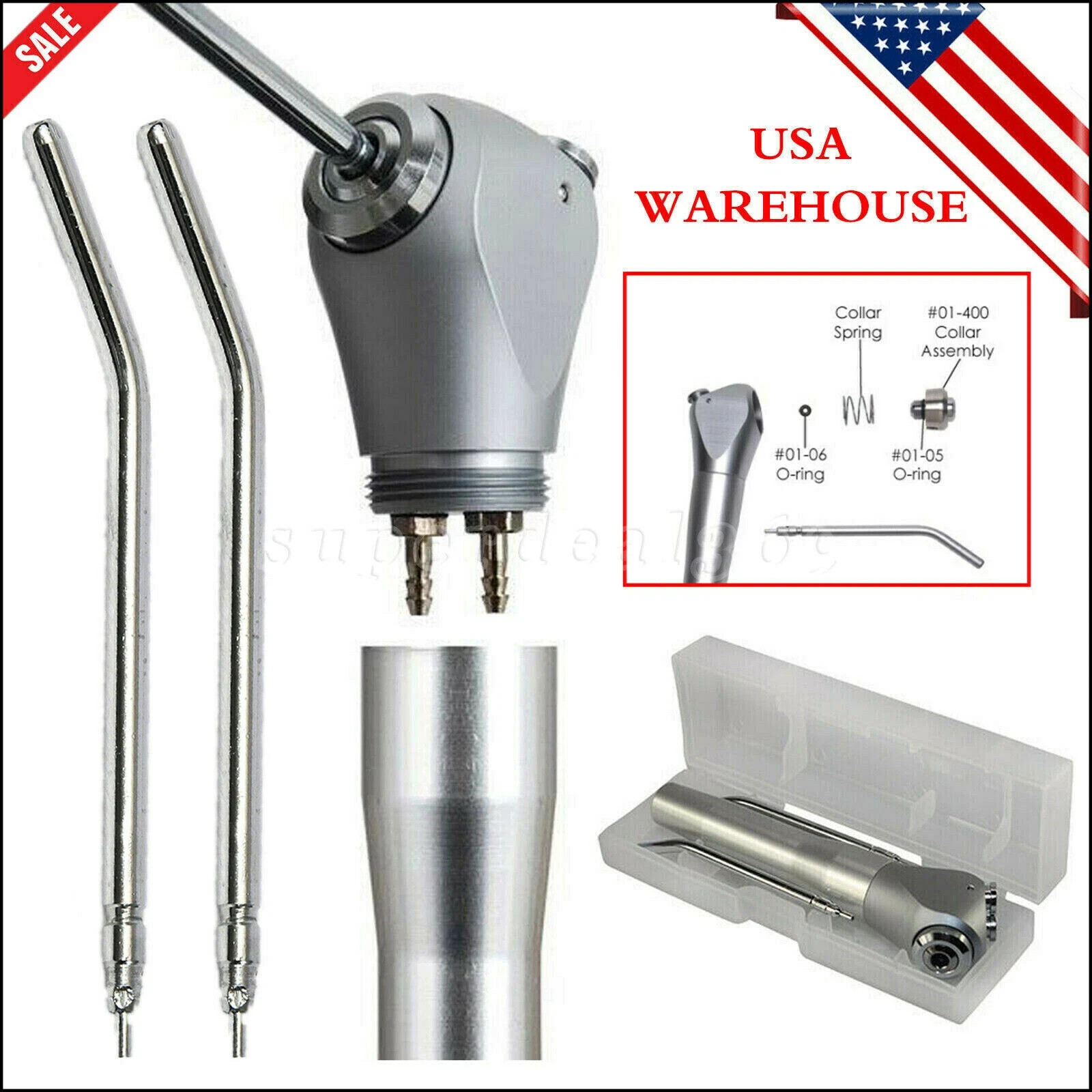 Dental Air Water Spray Triple 3 Way Button Syringe Handpiece + 2 Nozzles Tips