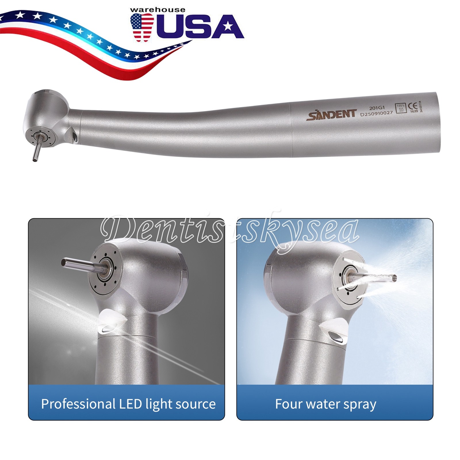 USA High Speed Handpiece Fiber Optic LED 4 way spray 4 air clean head Fit Sirona