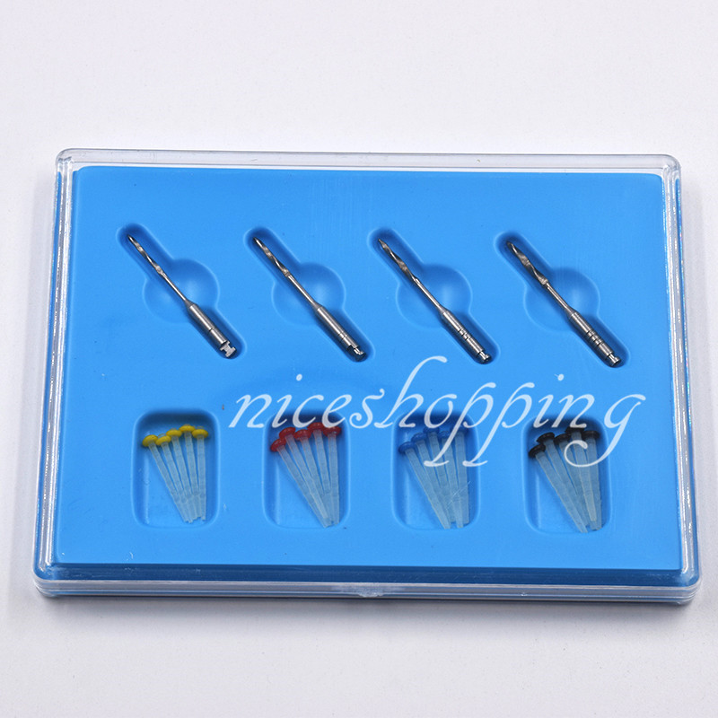 1 Box Dental Screw Thread Fiber Set 20 Pcs Fiber Post & 4 Drills 1.2/1.4/1.6/1.8