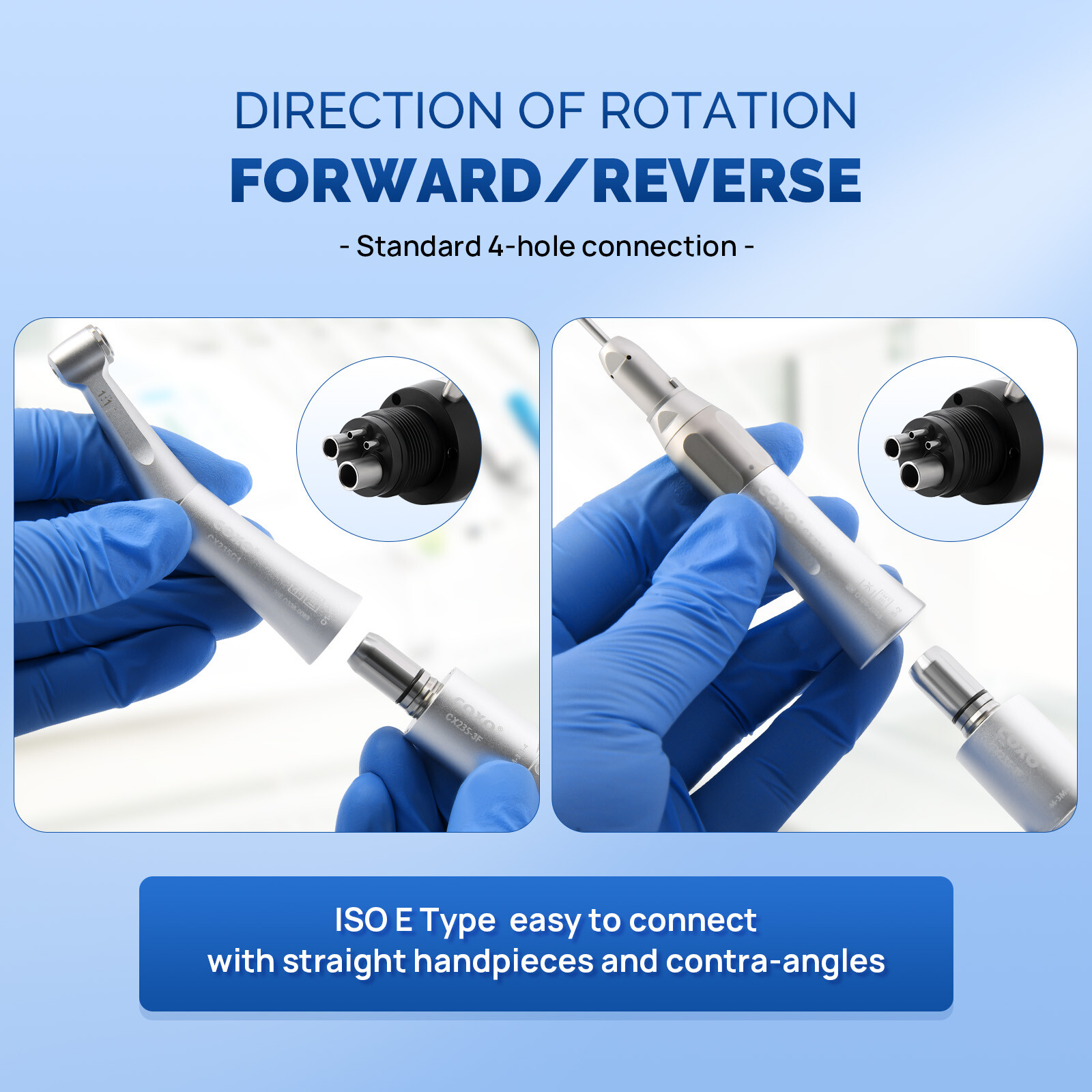 COXO Dental Low Slow Speed Handpiece Air Motor 4 Hole 1:1 Straight Contra Angle
