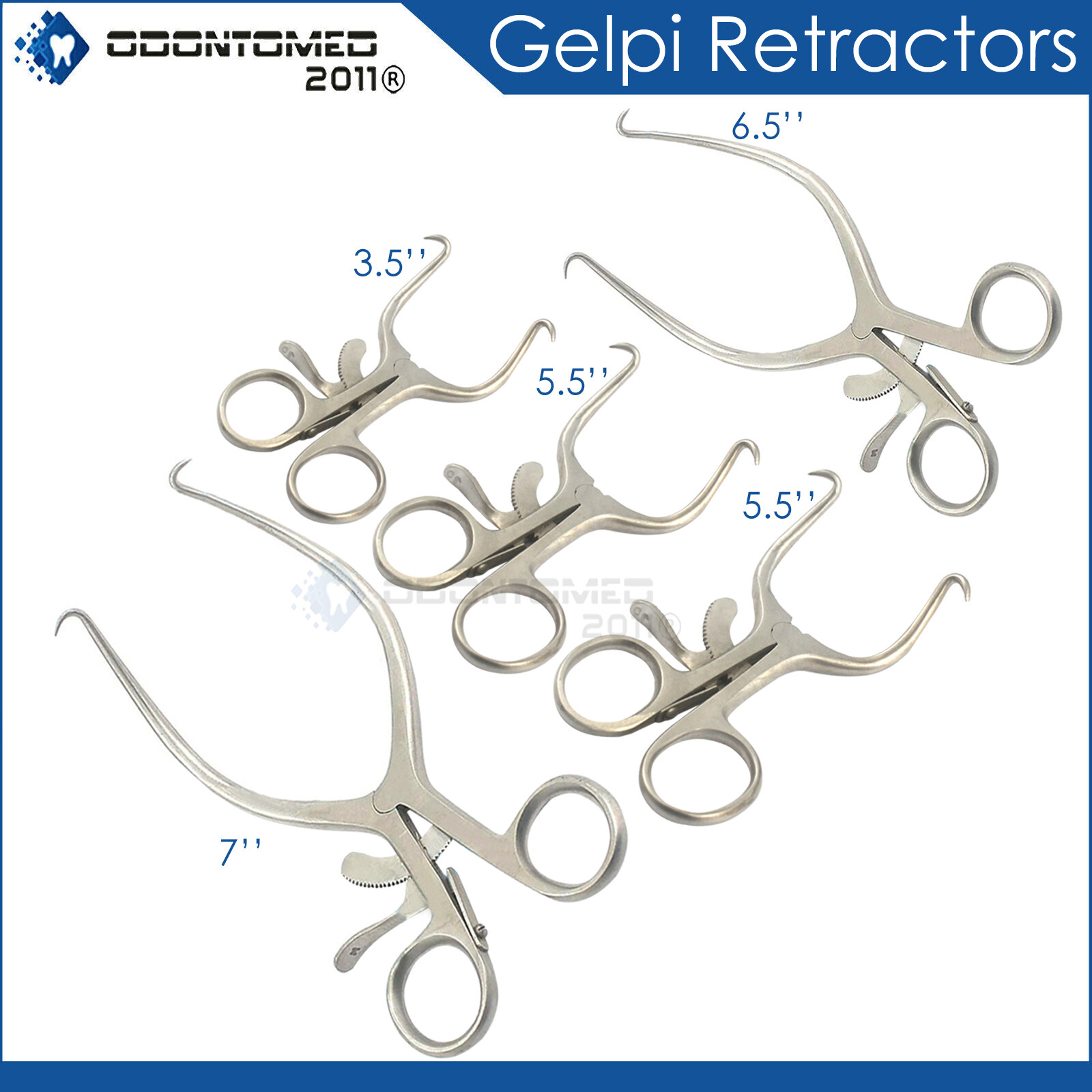 05 Pcs Gelpi Retractor 3.5” 4.5” 5.5” 6.5” 7” Surgical Instruments Ob/Gyne
