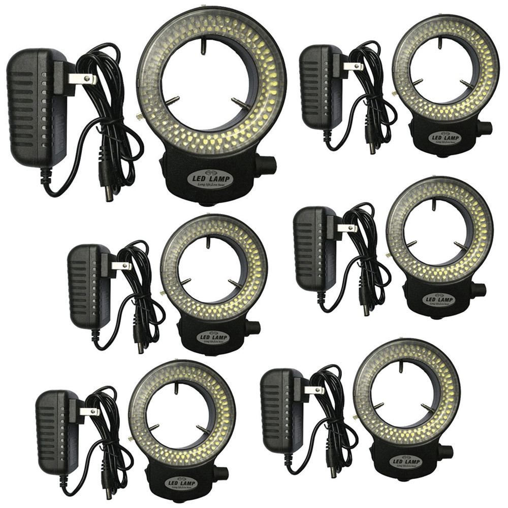 5PC 144 LED Bulb Microscope Ring Light Illuminator Lamp US Plug Adjustable Black