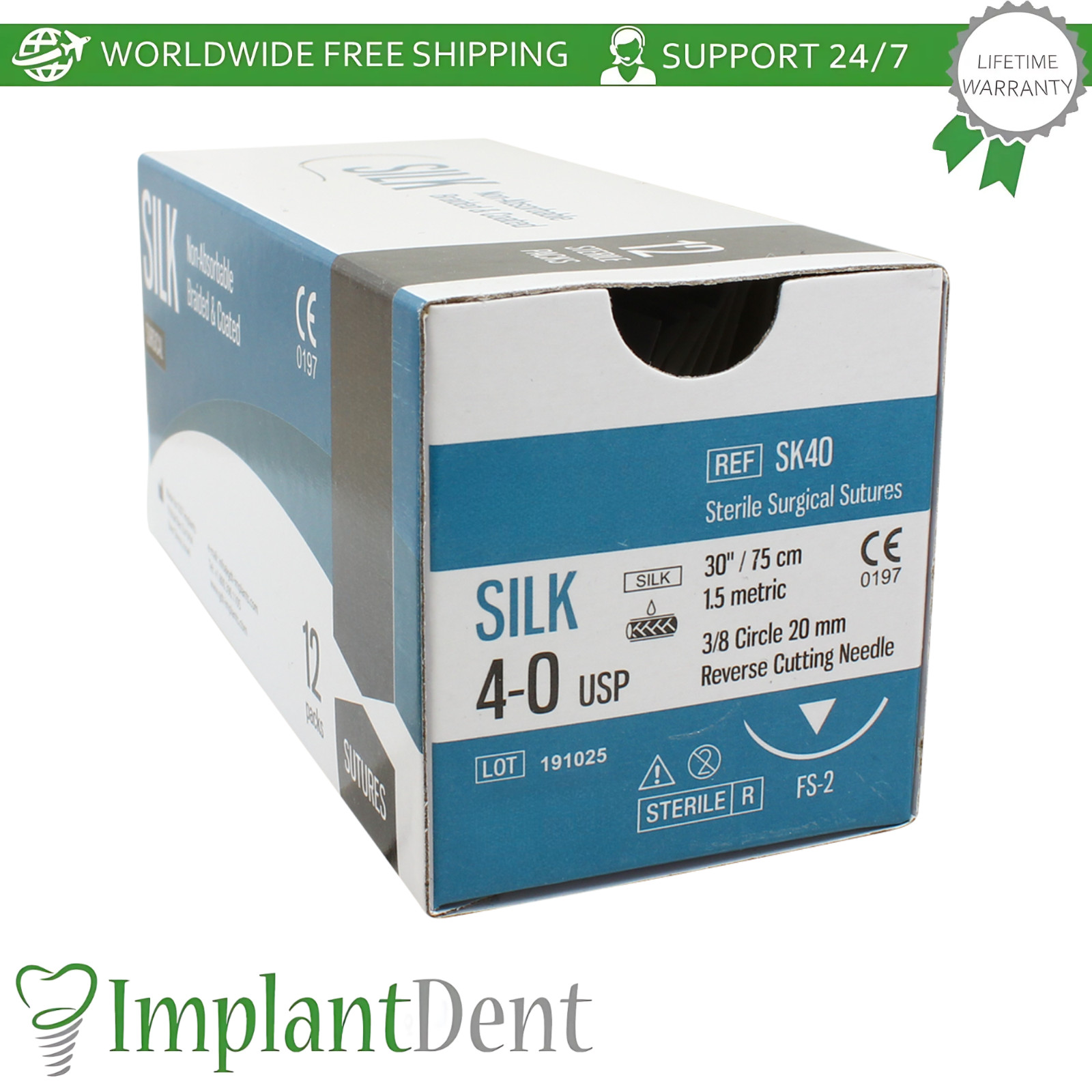 X5 Braided Silk Dental Thread Black Silicone 12pcs SteriIe Individual Packs