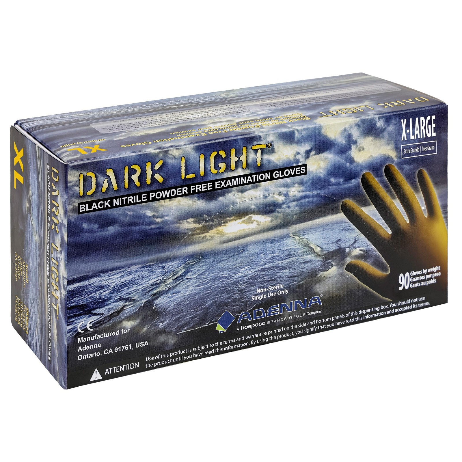 DLG678 Dark Light 9 mil Nitrile Powder Free Exam Gloves (Black, X-Large) Box …