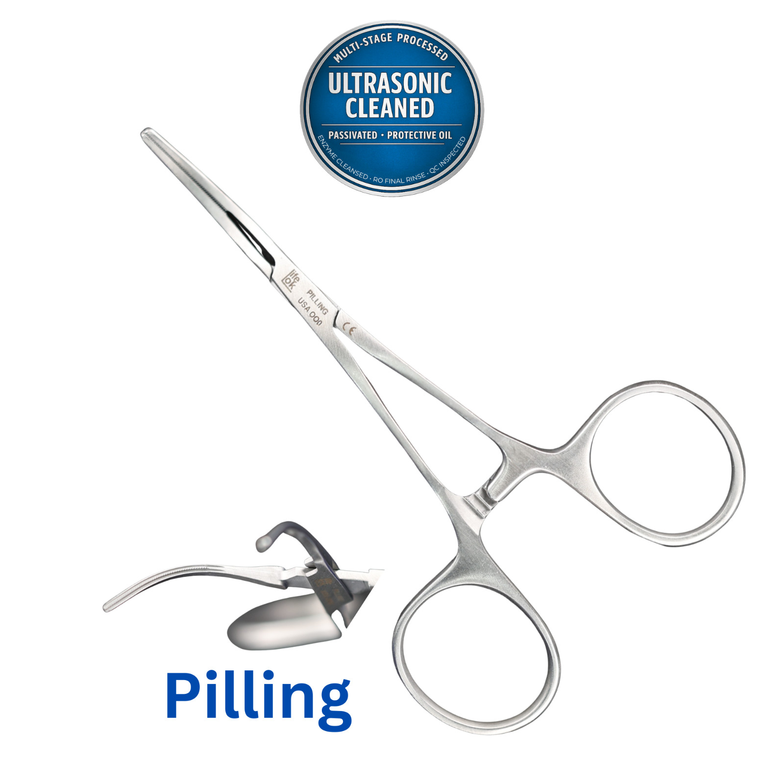 Pilling 35-3187 Gregory Bulldog Clamp W/ Ring Handle, DeBakey Jaw, Curved, 4.25″