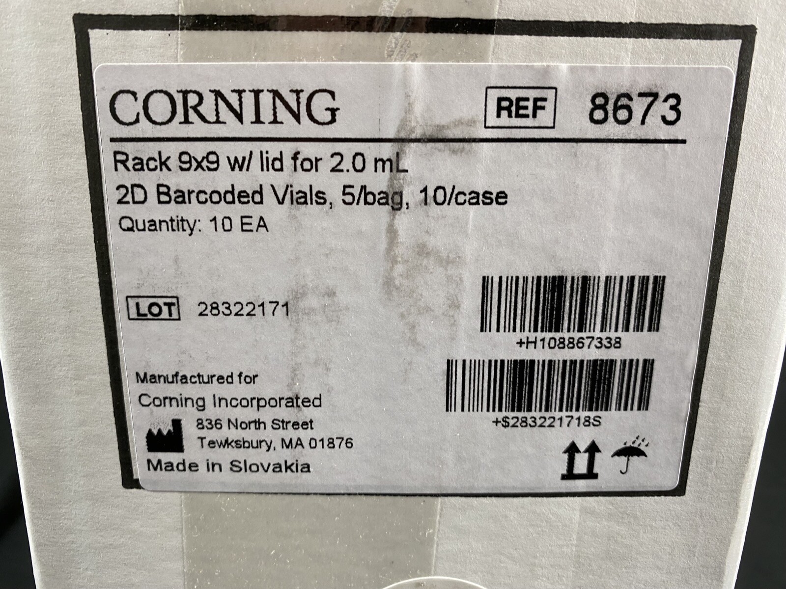 CORNING Rack 9×9 W/ Lid Polycarb 2.0mL Cryogenic Vial Storage Box 8673 (10/Case)