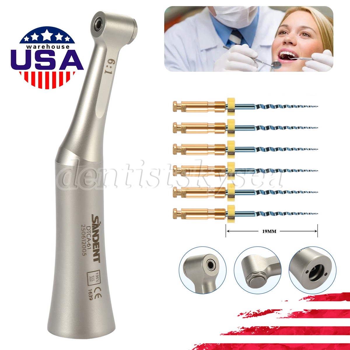 SANDENT 6:1 Reduction Endo Contra Angle Handpiece/ Engine Niti Files 19mm NX Y