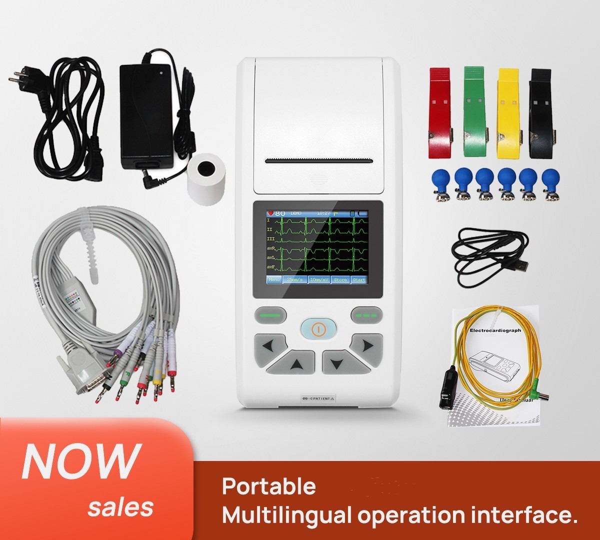 Portable 12-Lead Electrocardiograph ECG EKG Machine Interpretation Software 2.8″