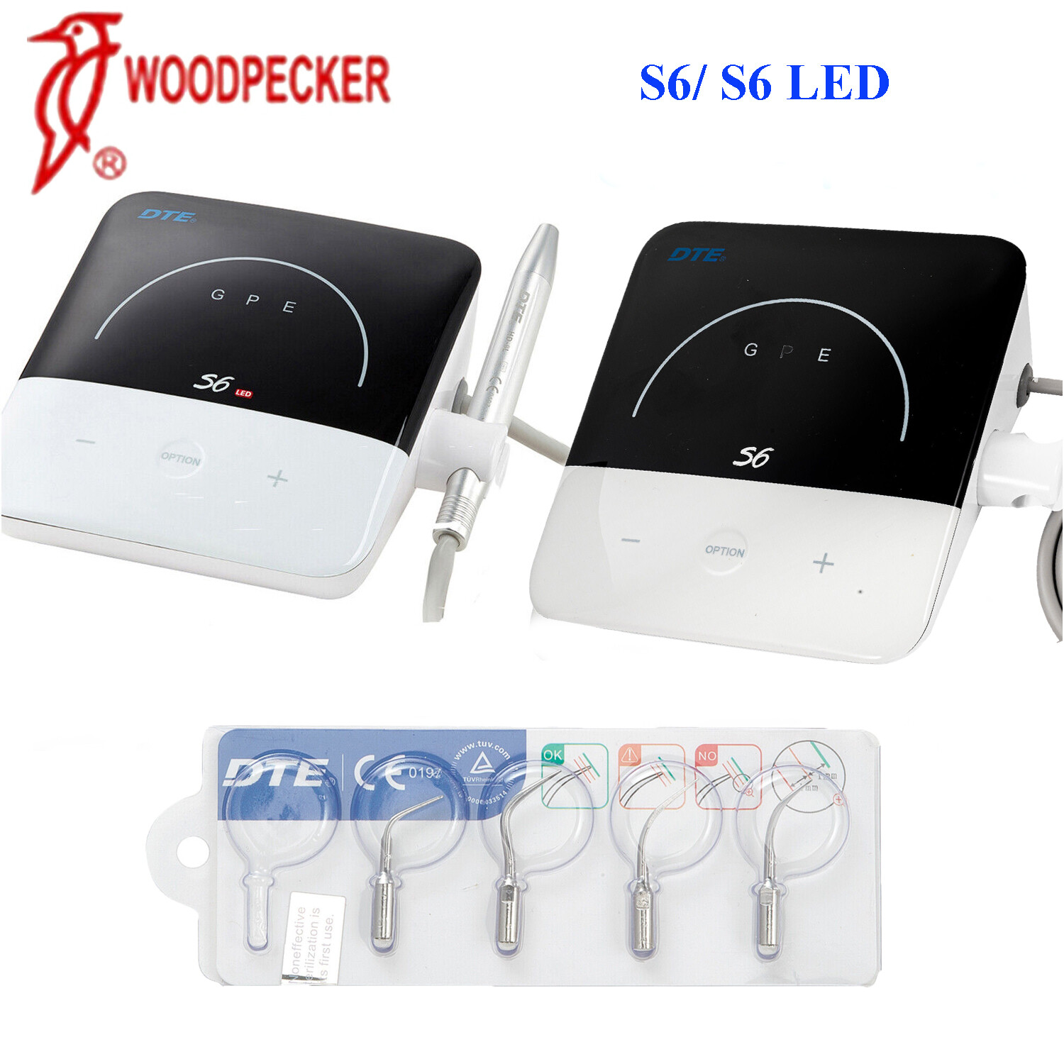 Woodpecker Dental DTE S6 / S6 LED Ultrasonic Scaler Piezo w/ 7 Tips Satelec 110V