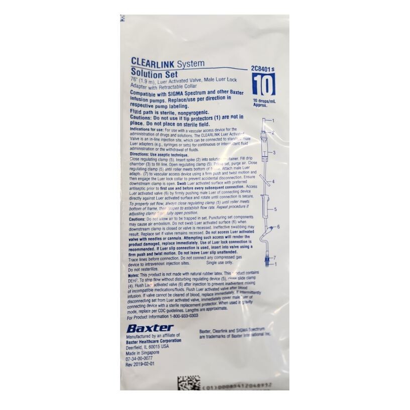 *48-Packs* Baxter Clearlink System 76″ Luer Activated Valves 10 Drops/mL 2C8401