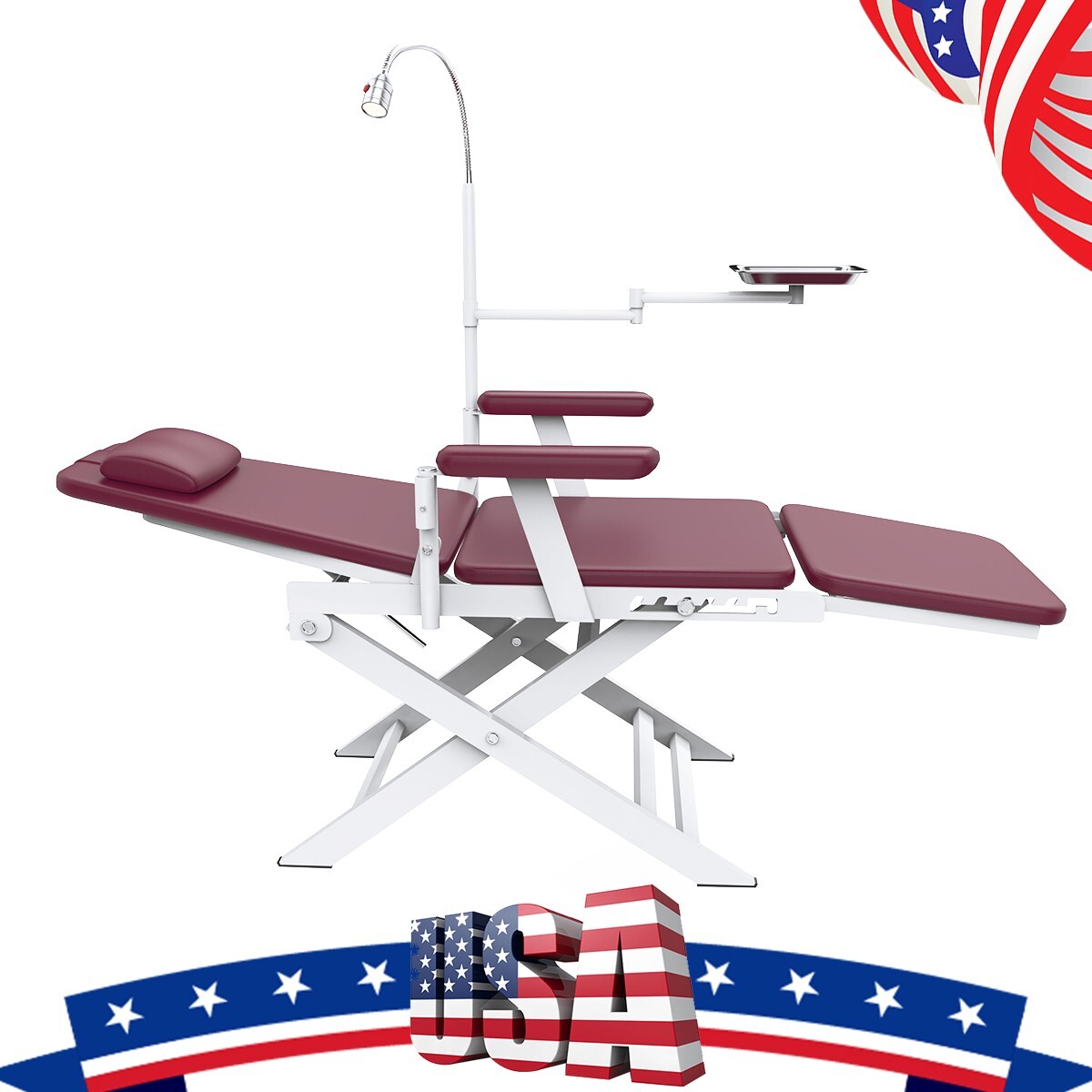 Mobile Dental Portable Folding Chair with Rechargeable Oral LED Light Tray