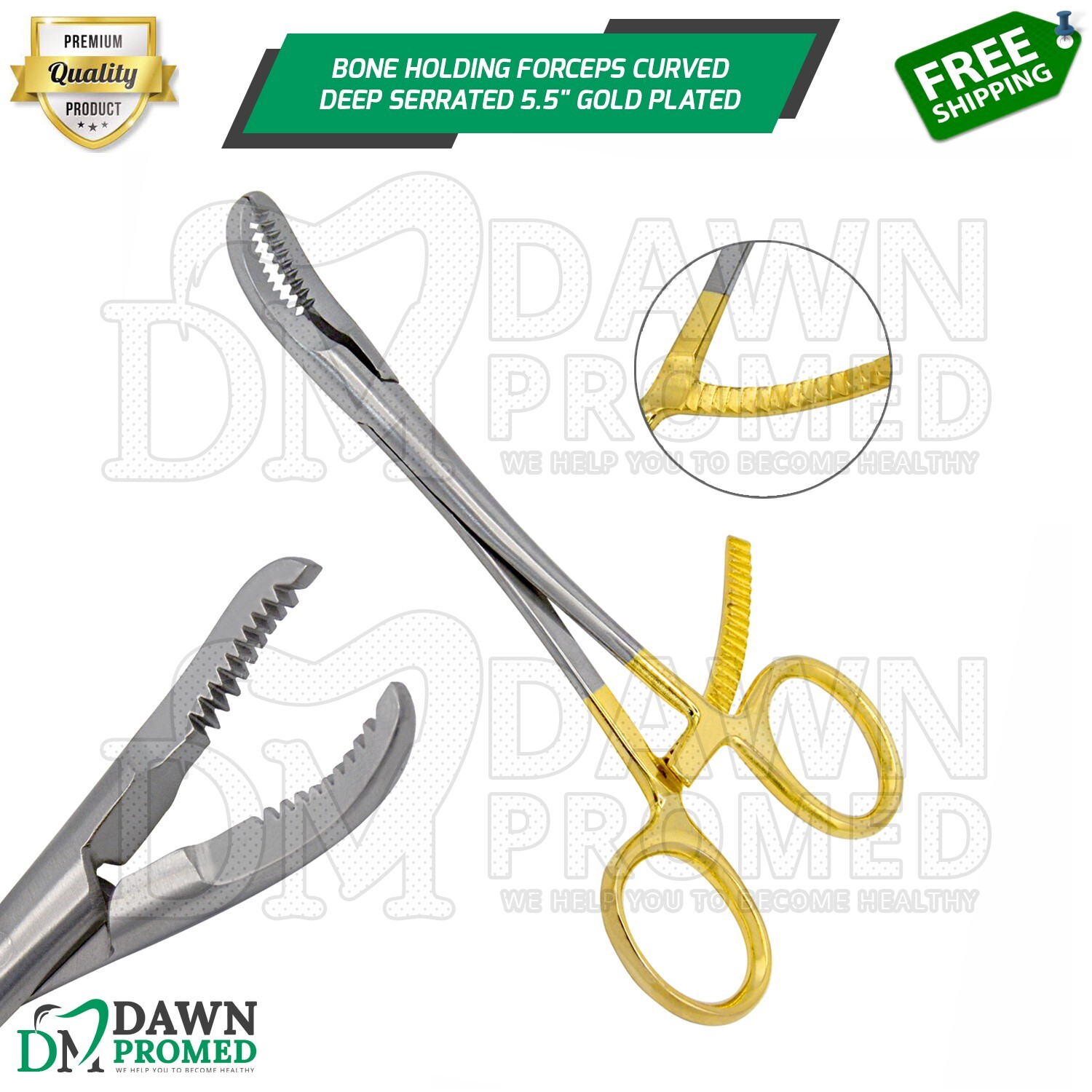 Bone Holding Forceps Curved Serrated 5.5″ Gold Plated Orthopedic Inst German Gr
