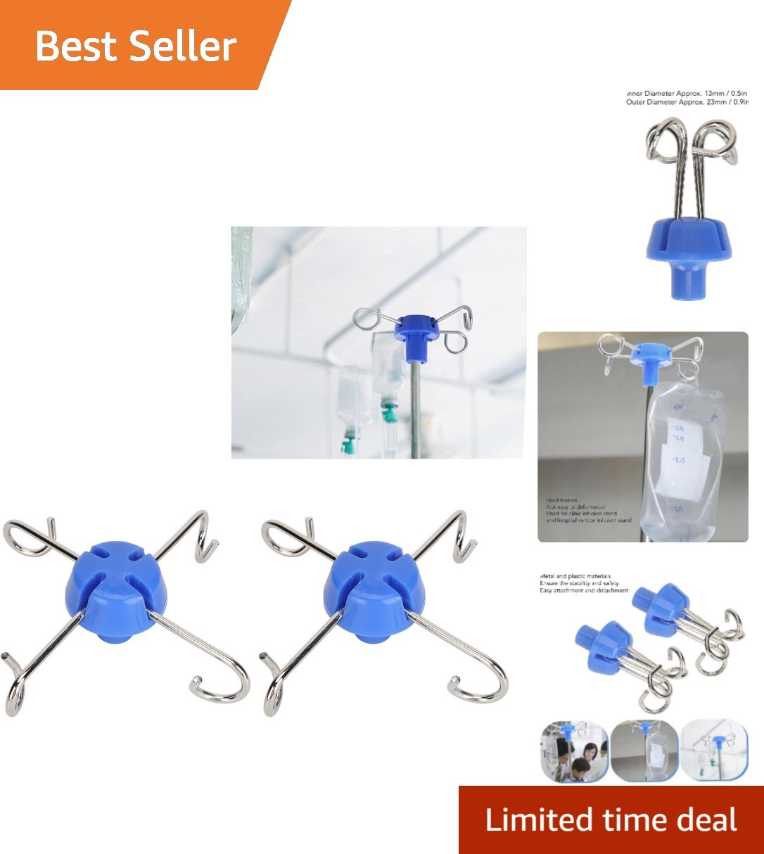 Durable IV Pole Hook Set | 2PCS Hangers with 4 Supports for Efficient Usage