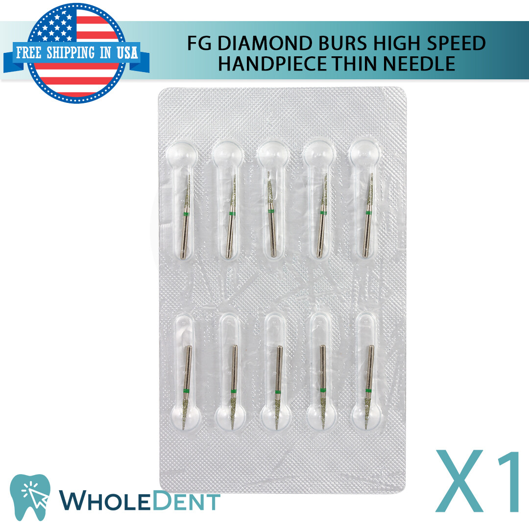 FG Diamond Burs Dental High Speed Handpiece Thin Needle Head 10Pcs Sterile