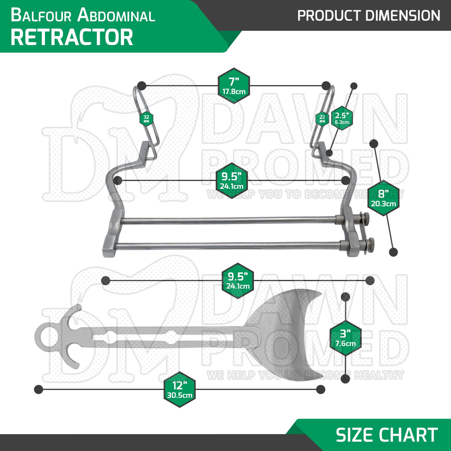 3 Pcs Balfour Abdominal Retractor 4″ 7” 10″ Medical Instruments German Grade
