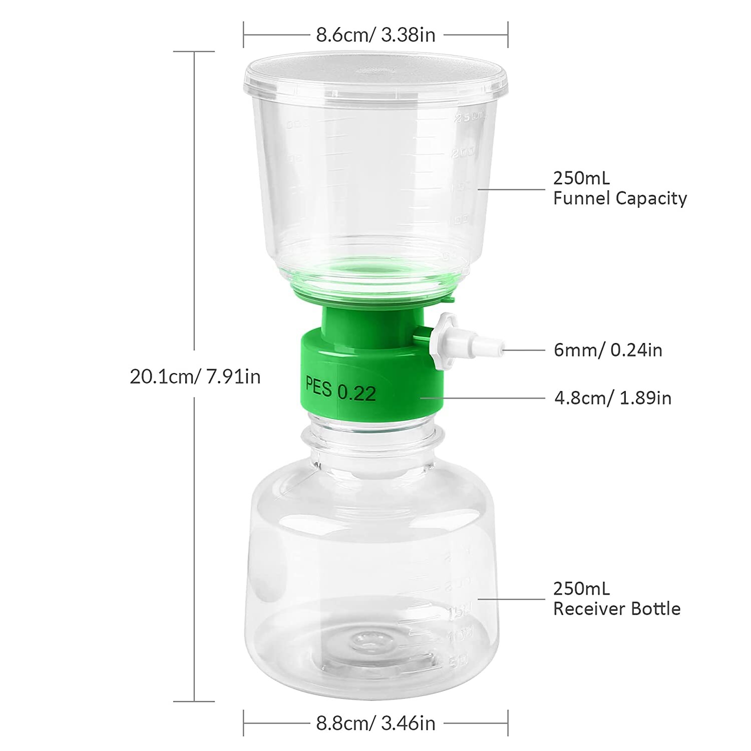 12PCS 250ml Sterile Vacuum Filter Bottle Units PES Membrane 0.22μm Disposable US