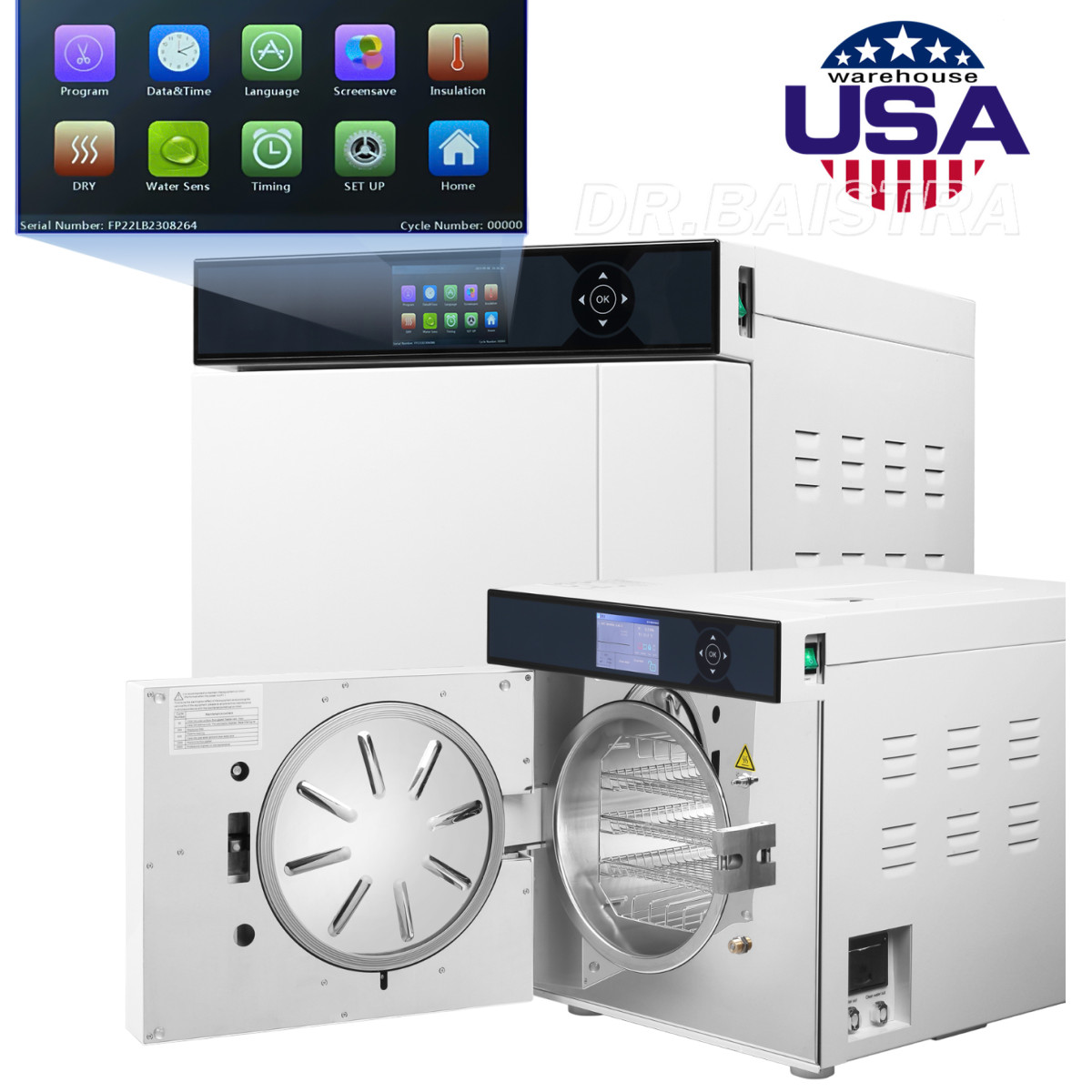 22L Dental Class B Autoclave Vacuum Steam Sterilizer Built-in Printer FDA