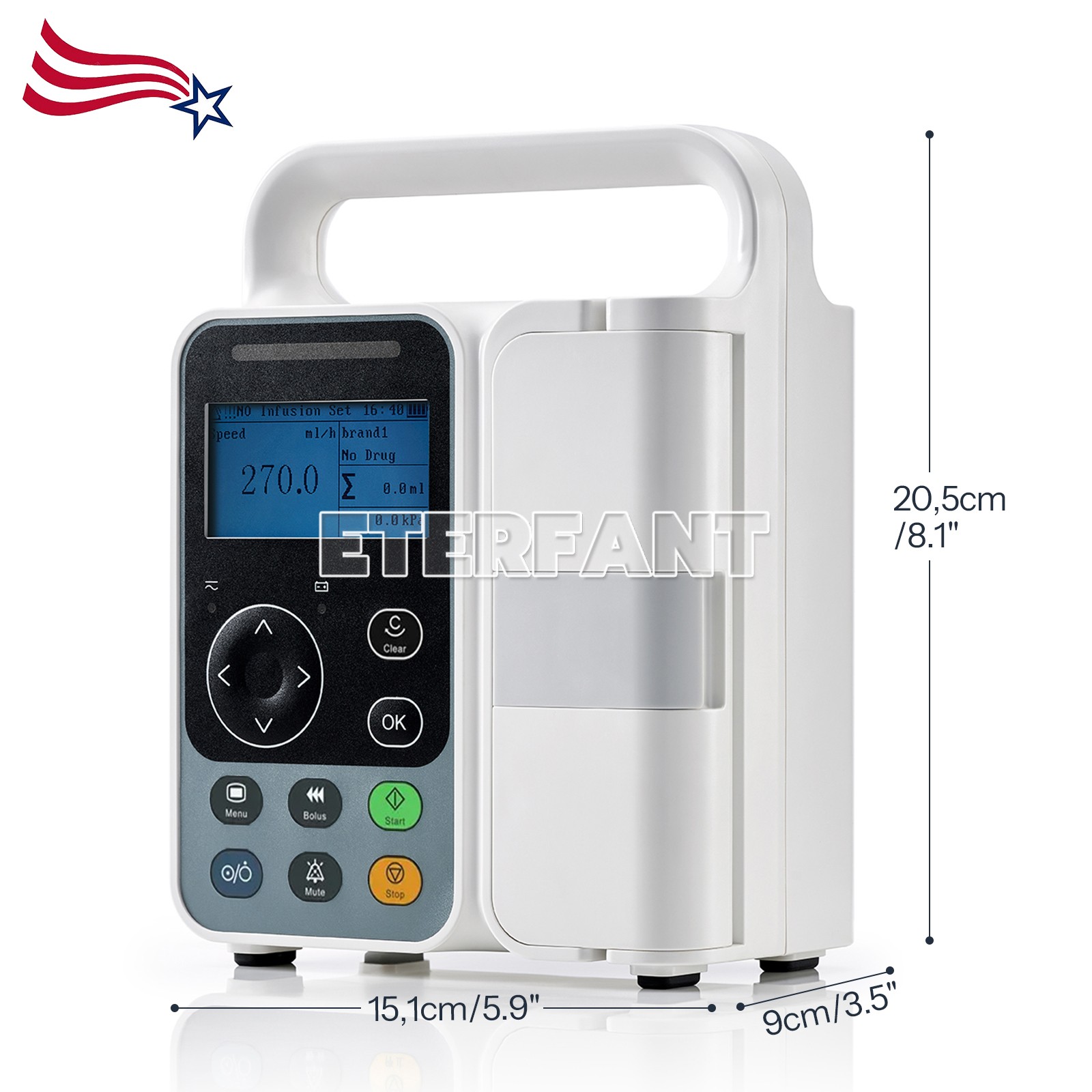 IP3 Portable Infusion Pump Real-time Alarm LCD Display Built-in Battery KVO Mode