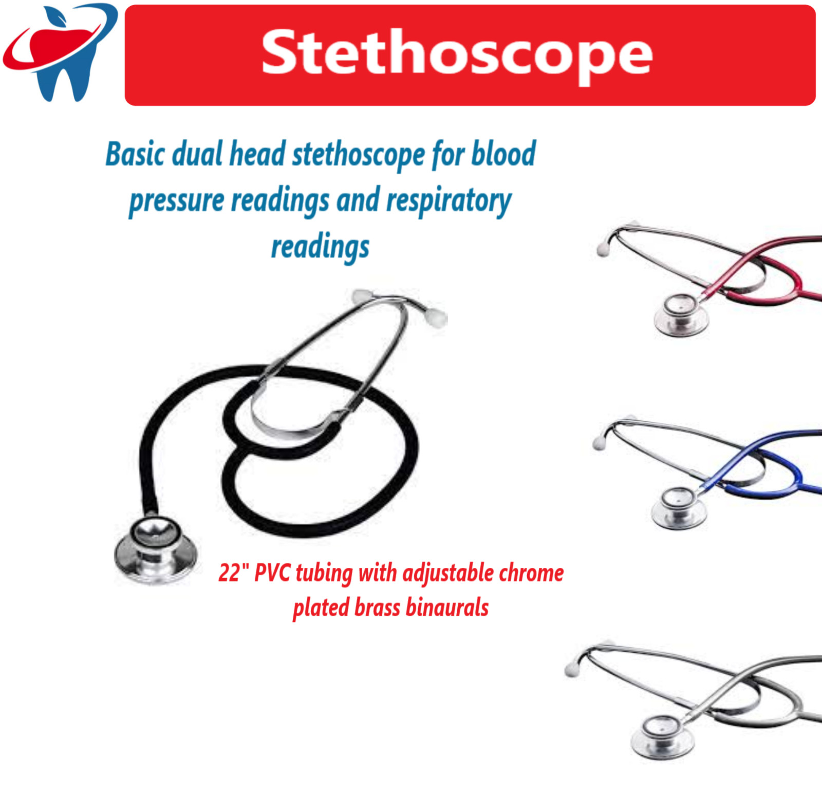 PRO ADVANTAGE Cardiology Stethoscope Dual Head, Single Head, Pediatric, Sprague
