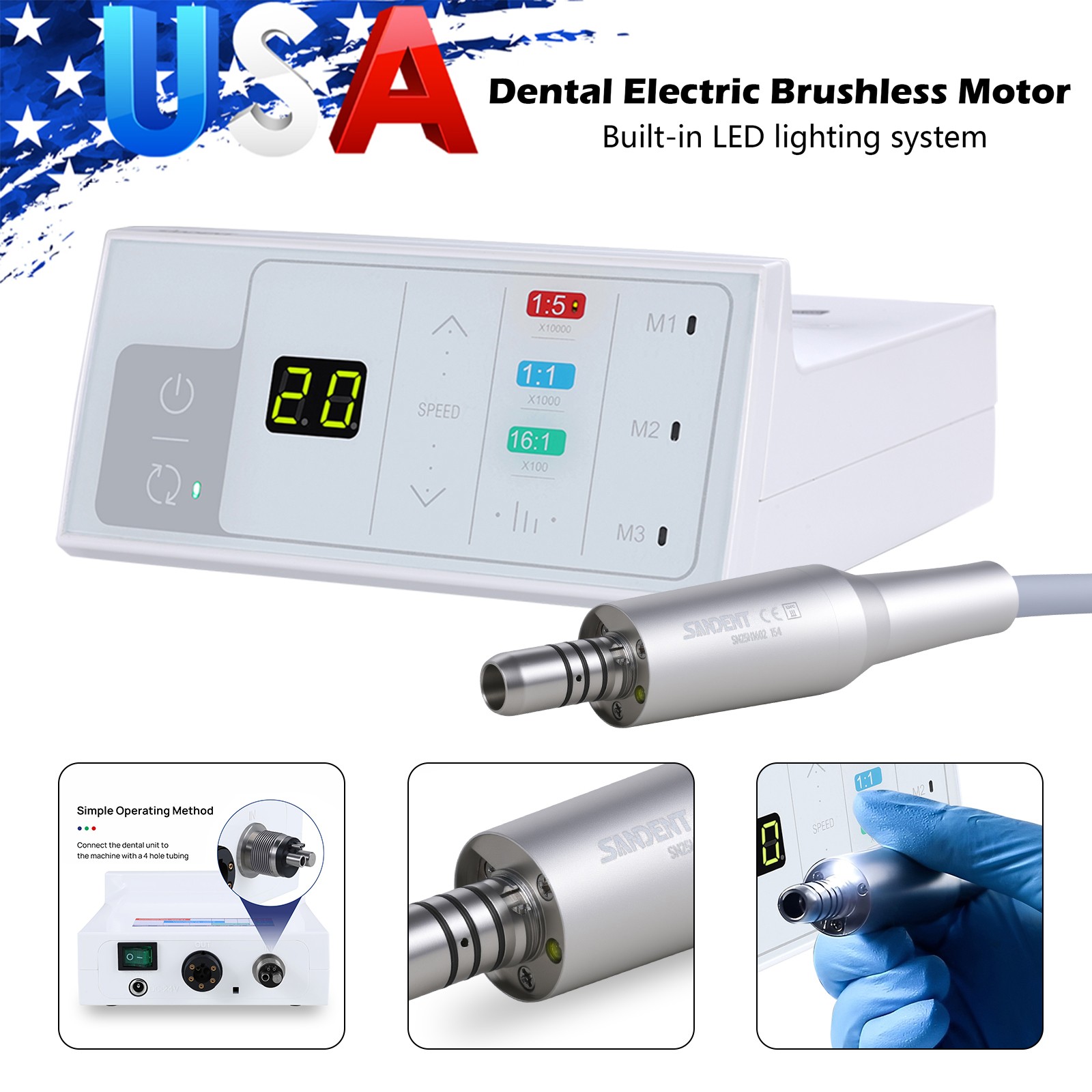 Burr Dental High Speed Fiber Optic Led Handpiece Push 3spray 2H Dentist USA