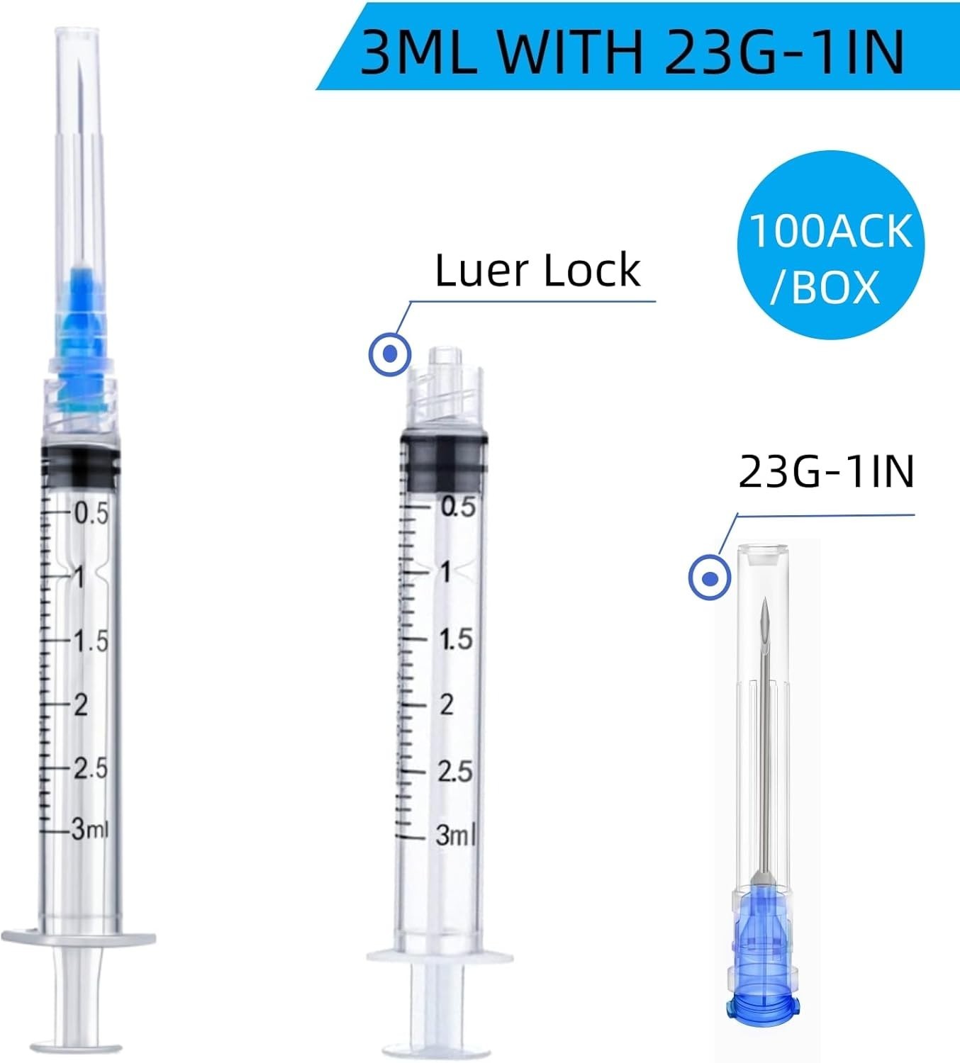 Versatile 3ml Disposable Syringes with Luer Lock – 100 Individually Wrapped