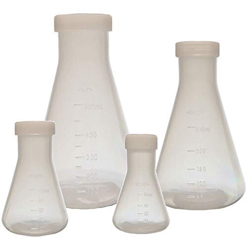 Plastic Erlenmeyer Flask Set with Screw Caps – 4 Sizes – PP, KarterSci