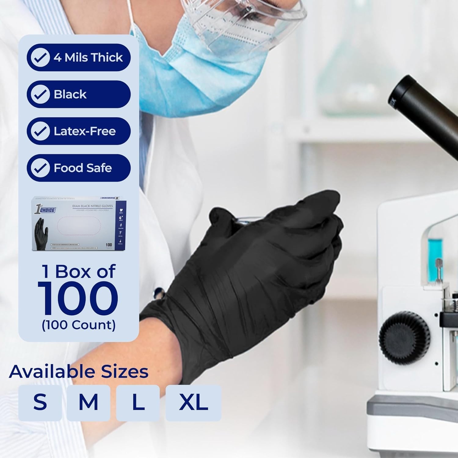 Professional Grade Black Nitrile Exam Gloves – 100 Count, Disposable, Latex Free