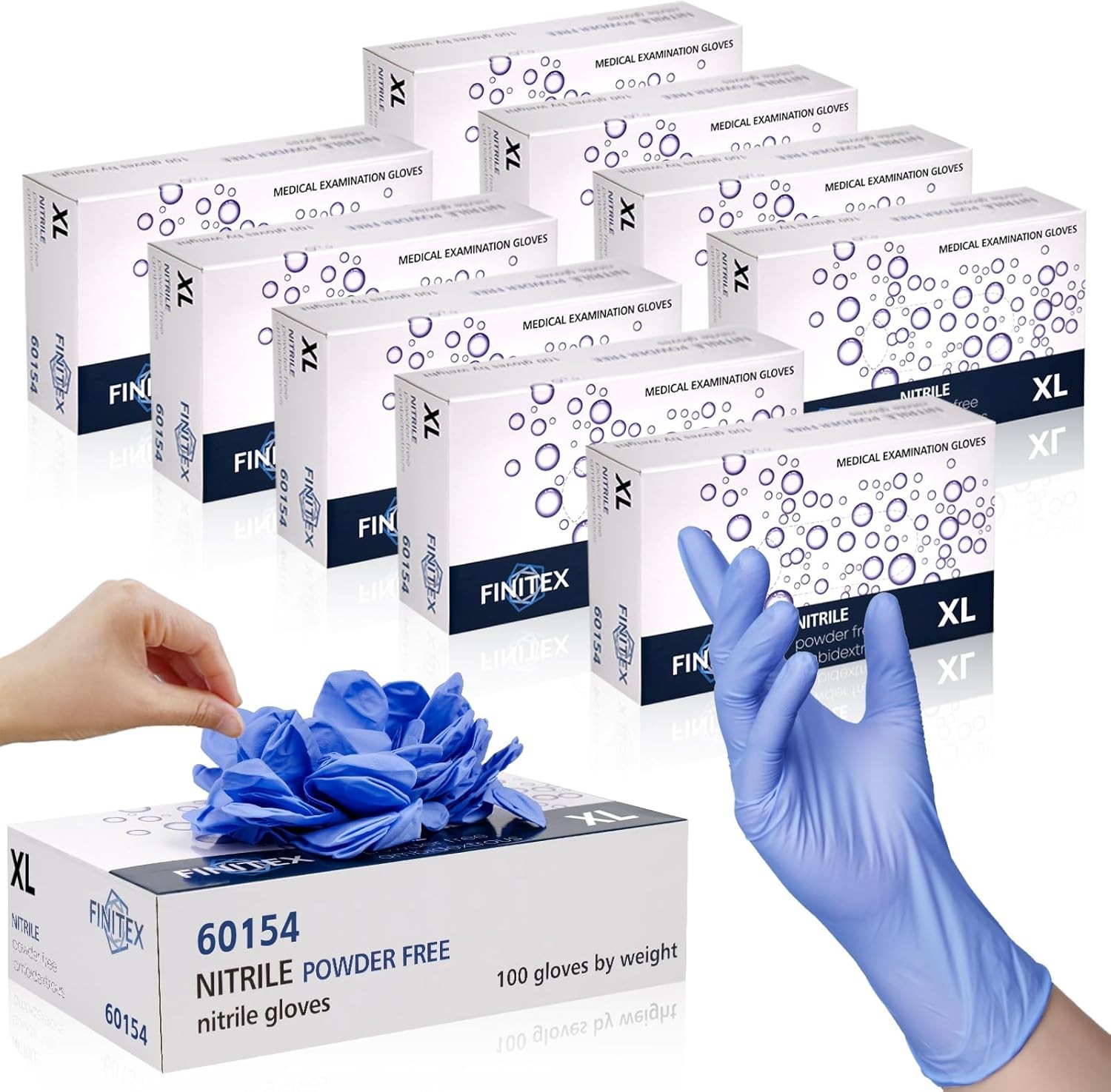Nitrile Exam Gloves FINITEX Ice Blue Powder Free 1000pcs