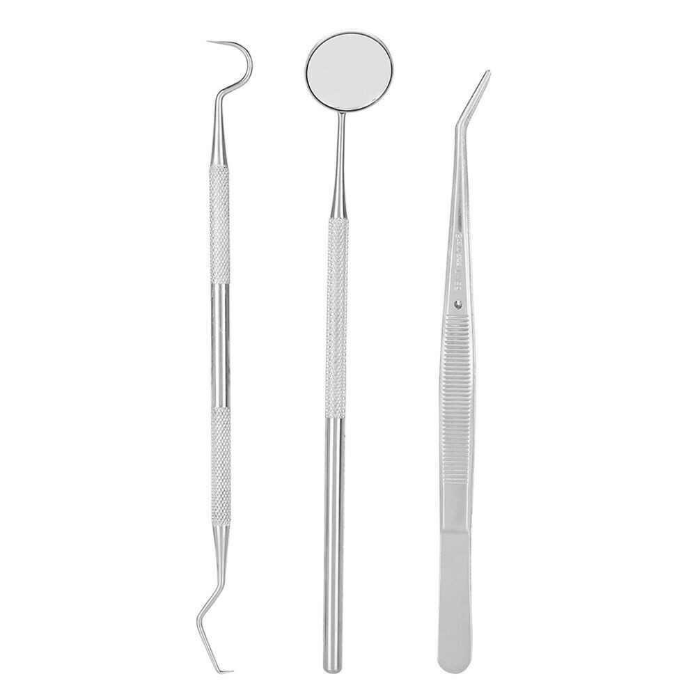 3 pcs Basic Dental Instrument Examination Hygiene Kit Mirror Explorer Plier