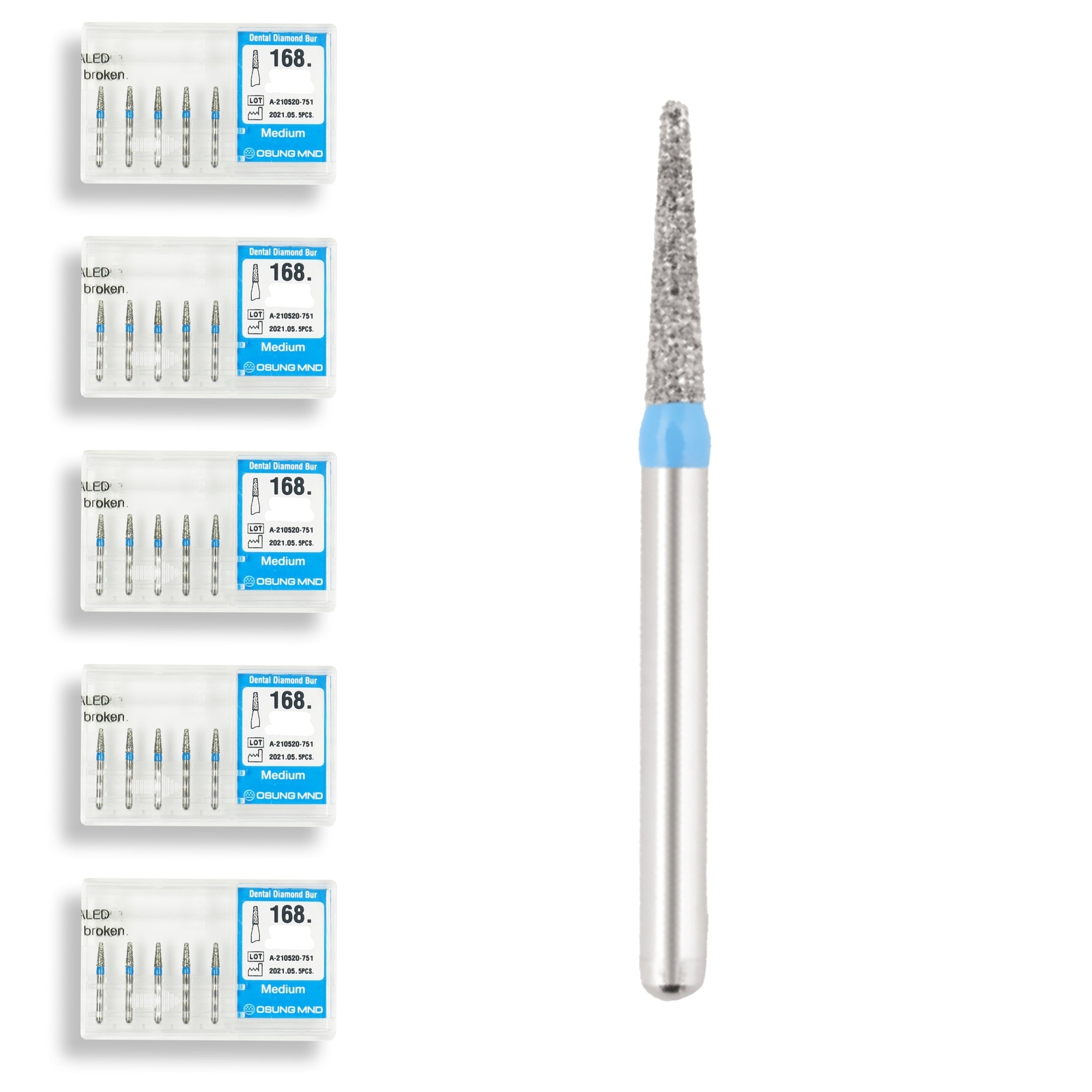 Conical, Truncated 1.1 mm Dia. Medium Grit Diamond Dental Bur 25 Pcs. 168.11M1