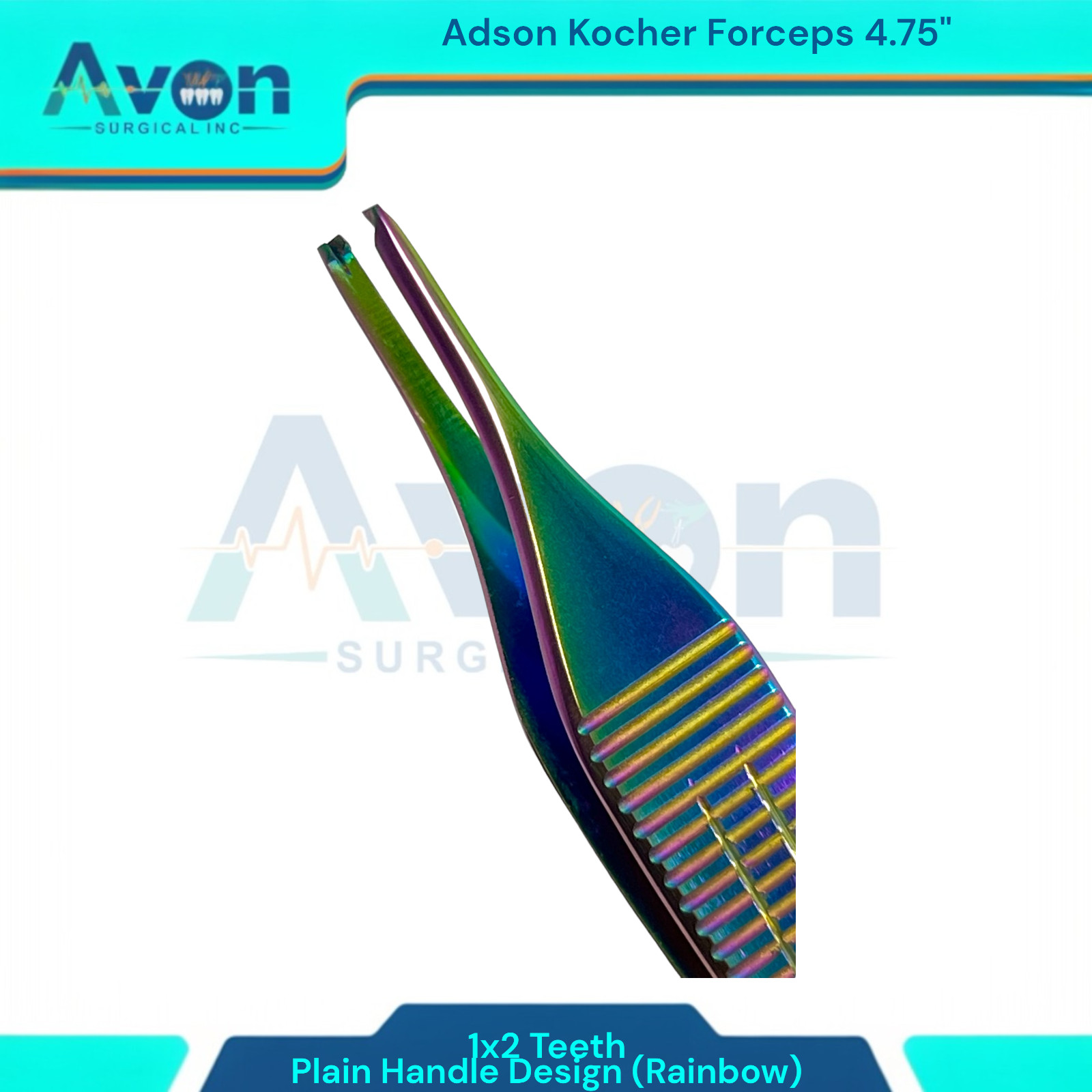 Adson Tissue Forceps 4.75″ 1×2 Teeth Tips, Rainbow Titanium Color Finish (1 EA)