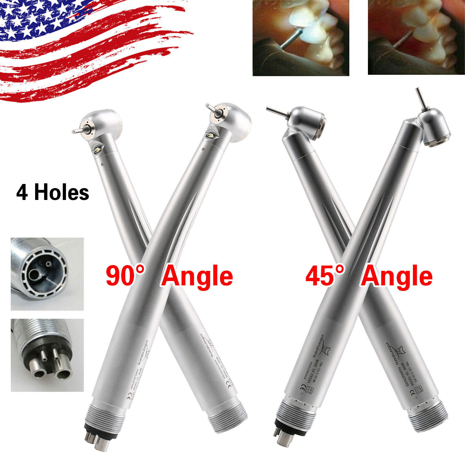 FDA Dental 45 Degree LED Handpiece High Speed Push Air Turbine NSK Style 4 Hole