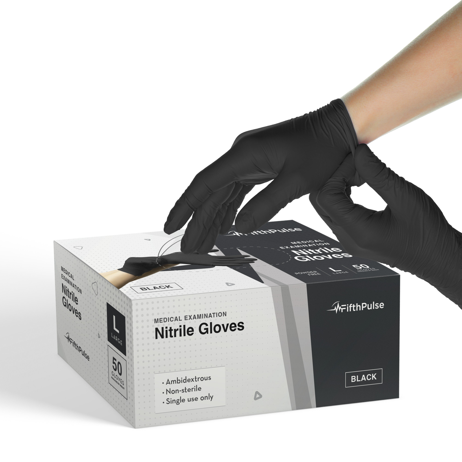 Fifth Pulse Nitrile Exam Latex & Powder Free Gloves – Black – 50 pk (LG)