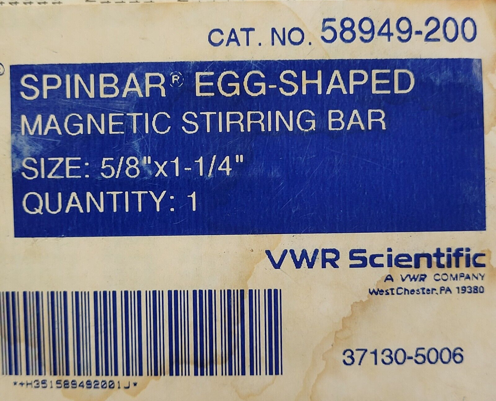 VWR 58949-200 SPINBAR EGG-SHAPED MAGNETIC STIRRING BAR 5/8″X1-1/4″