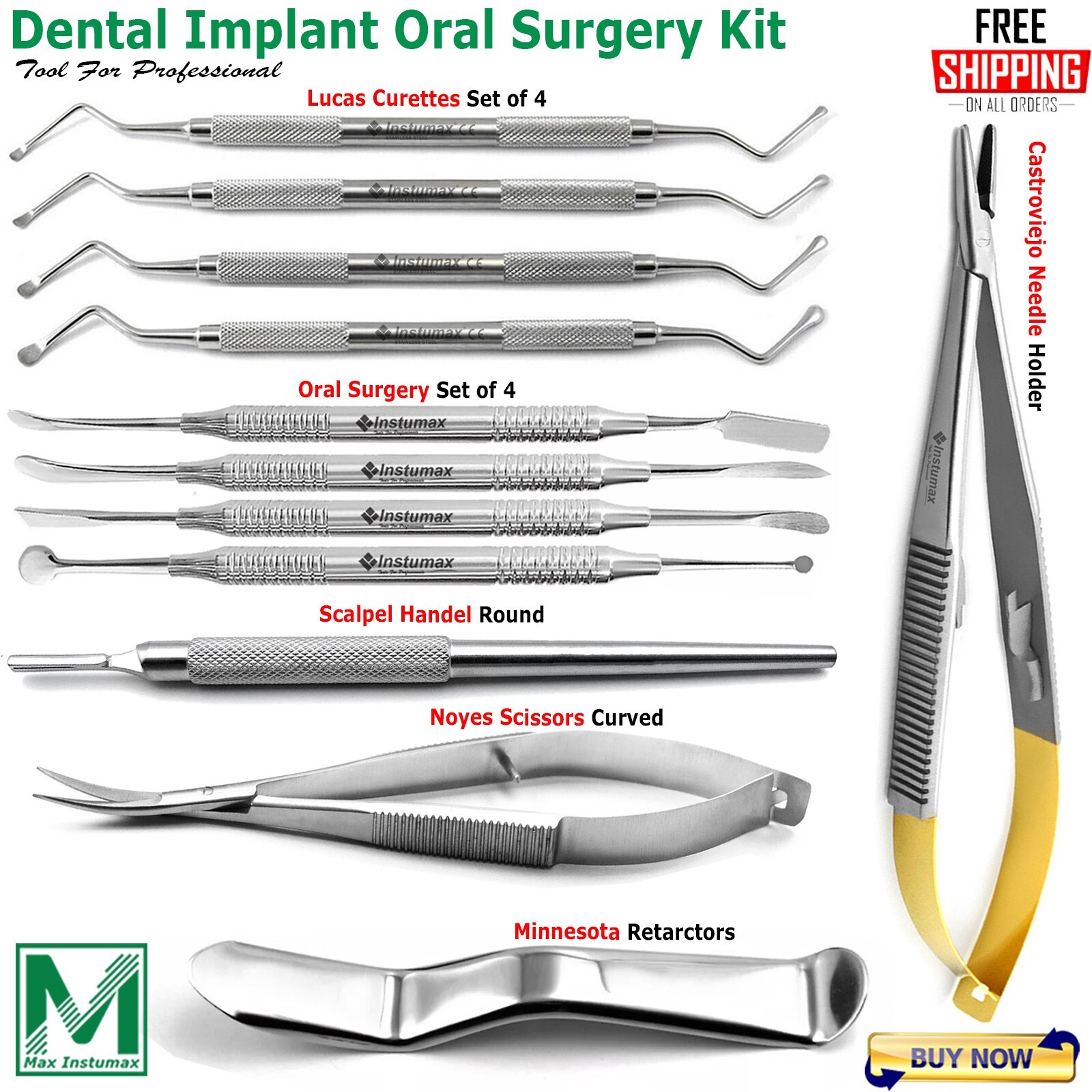 Implant Oral Surgery Dentist Laboratory Kit Surgical Instruments Set 12PCS
