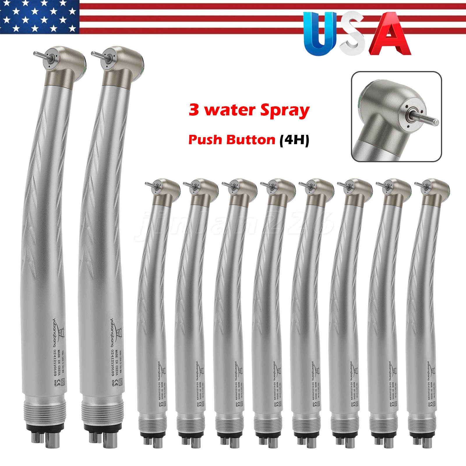 10 Pcs Y3BM NSK PANA MAX Style Dental High Speed Turbine Handpiece Push 4Hole