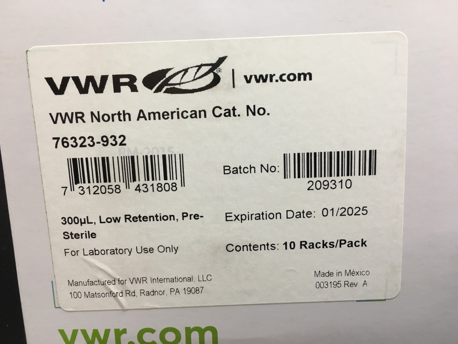 VWR Cat No 76323-932 LTS Compatible Pipette Tips 300µL Lot 5 PCS