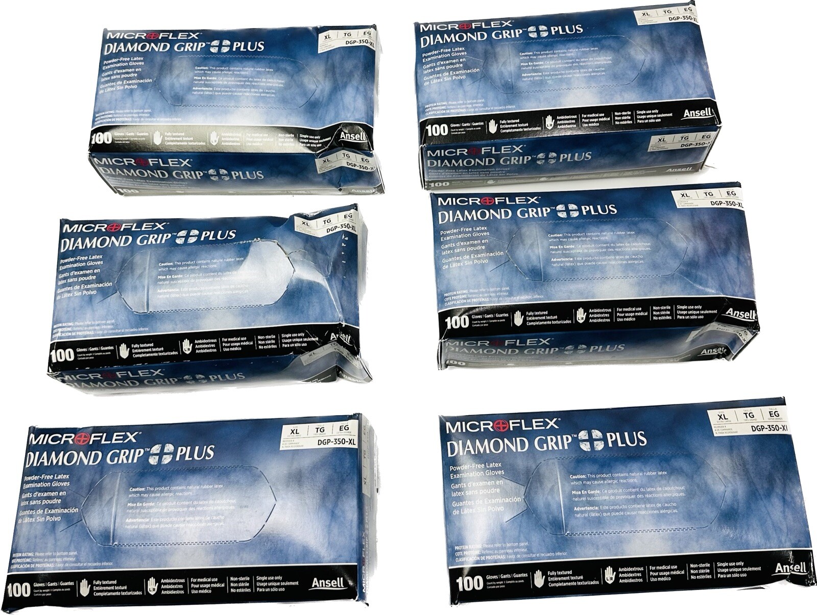6 Boxes Microflex Diamond Grip + Plus Powder Free Latex Gloves Sz X-Large Glove